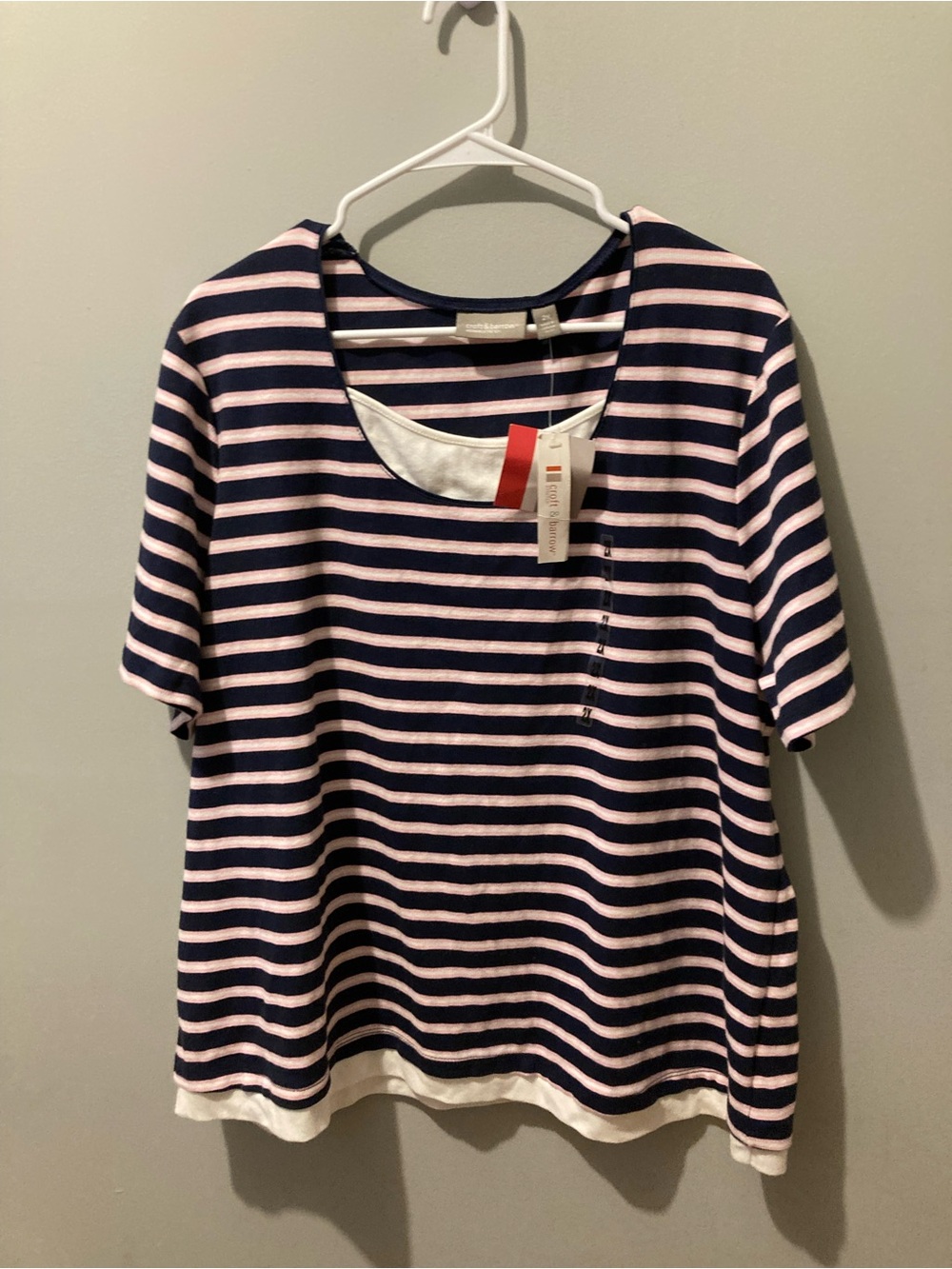 croft & barrow Navy and Light Pink Striped Short Sleeve Tee with Scoop Neck
